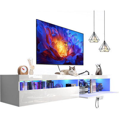 Floating TV Stand with Led Lights,71"" Wall Mounted Entertainment Center with Storage,TV Cabinet Stand with Power Outlet, Modern Wall Mounted Wood Medi -  Brayden Studio®, 4BFED44FA87F453087EE40DA5F8E2CA9