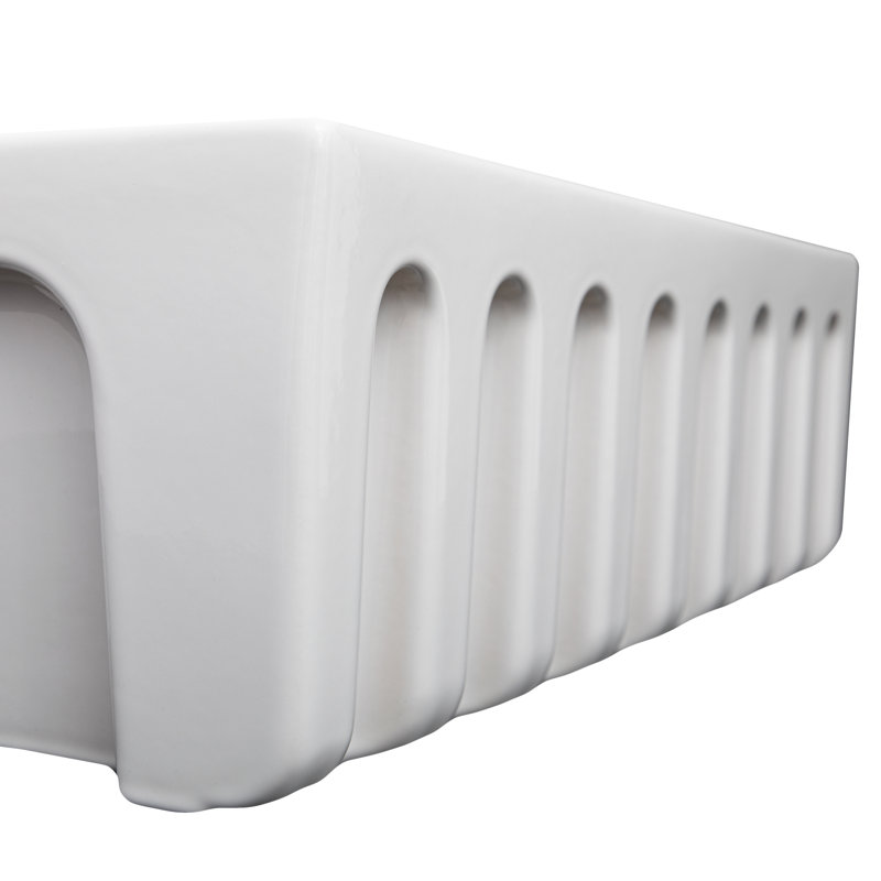 Fireclay Venice Front Reversible 33" L x 18" W Farmhouse/Apron Kitchen Sink with Accessories, White Gloss