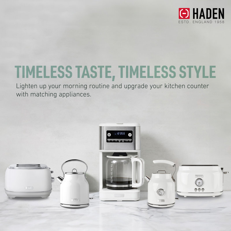 Haden Generous Brew 14 Cup Programmable Digital Coffee Maker Pot, Ivory/Chrome, Ivory/Chrome