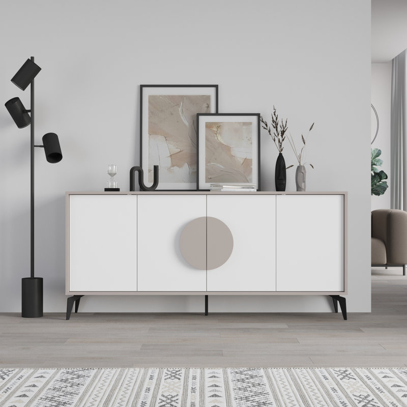 Chani Modern Wide Sideboard Display Unit 180cm, Tan/White