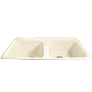 Royal Palm 33'' L Drop-In Double Bowl Cast Iron Kitchen Sink