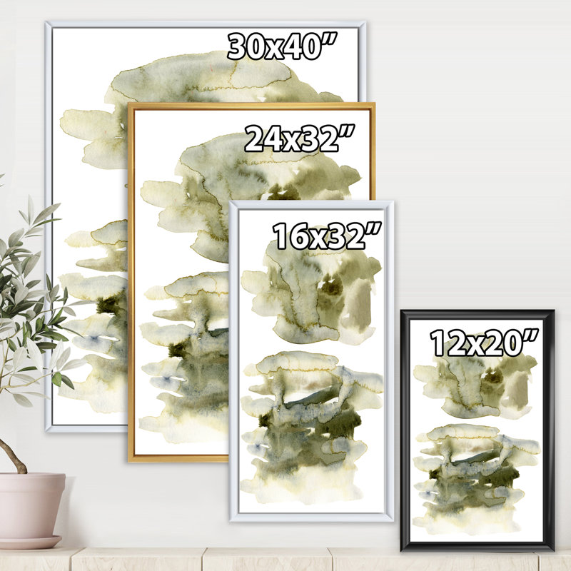 «Dark Green Abstract Clouds II», art mural abstrait, Toile avec cadre noir, H 40 po x l 30 po x 1,5 po