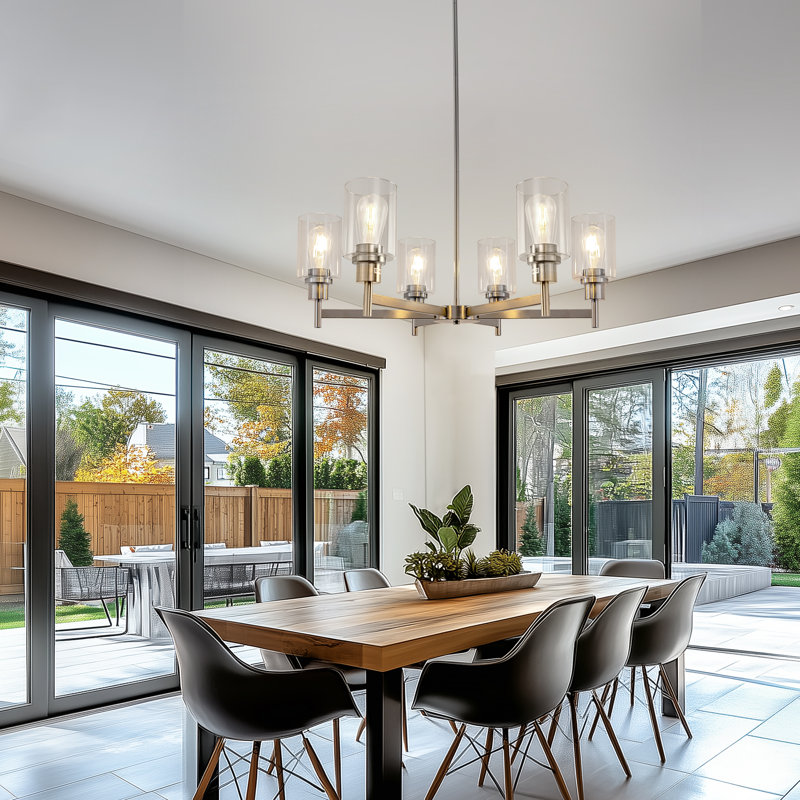 Lustres contemporains 6 lumières, Nickel brossé