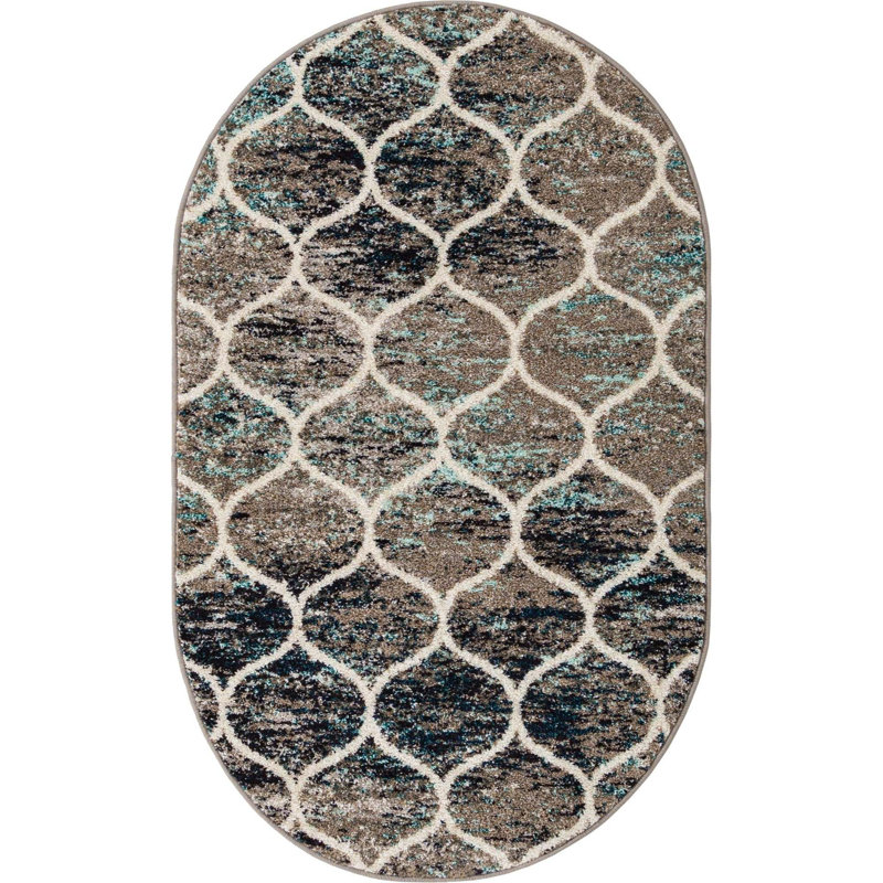 Llanet Geometric Area Rug, Oval 3'1" x 5'3", Multi Blue