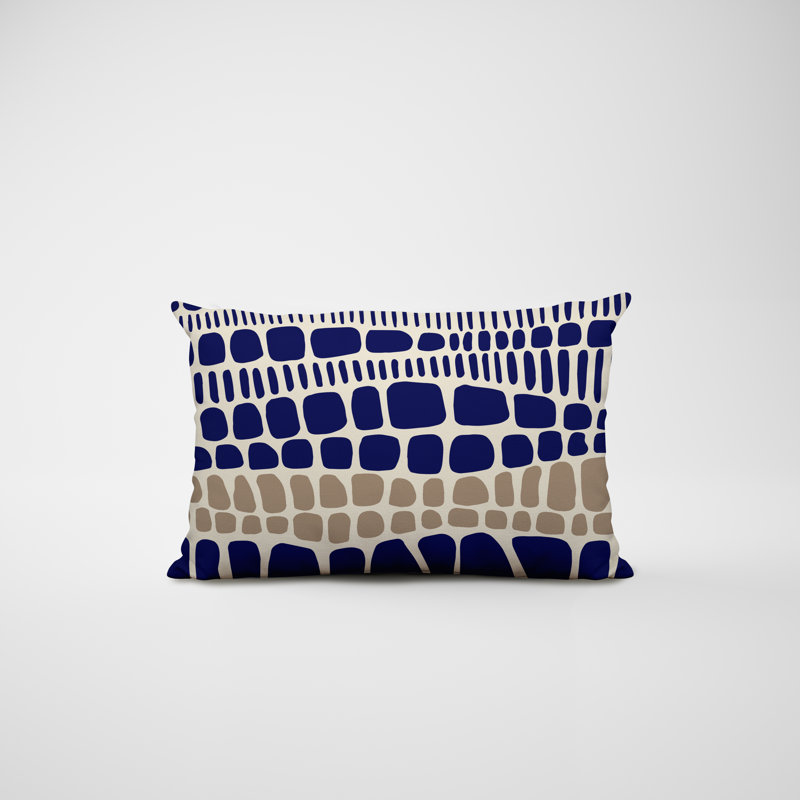 Housse et insert de coussin rectangulaire en polyester pour l'intérieur et l'extérieur, Beige/bleu marine