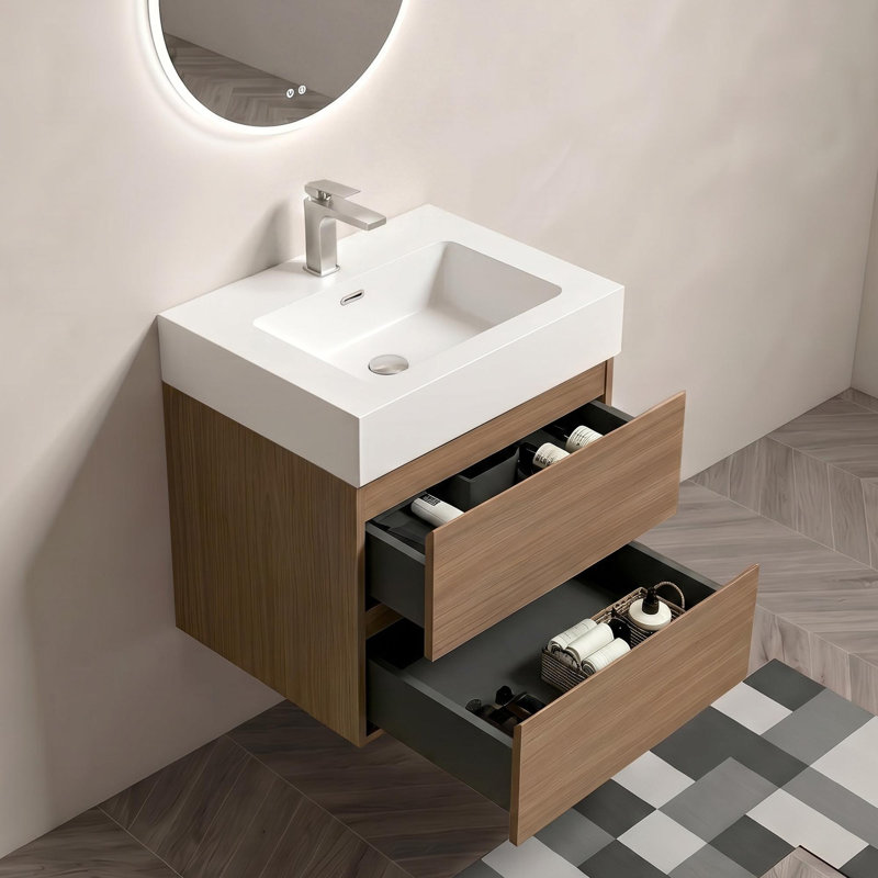 Meuble-lavabo mural 24 po avec lavabo et 2 tiroirs 24 po, 24, Blanc