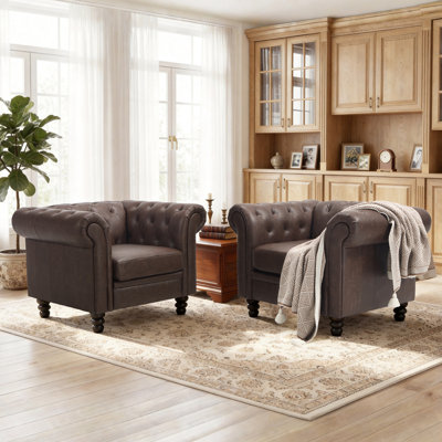 Gazim 2-Piece Tufted Faux Leather Chesterfield Accent Chair Living Room Set