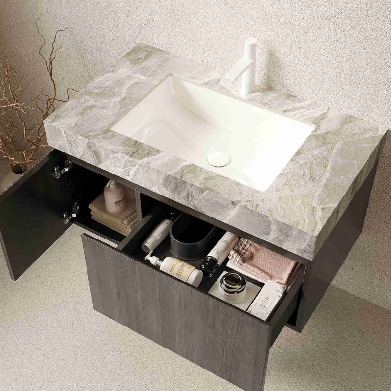 Meuble-lavabo moderne flottant, Espresso, Gris clair, 36"