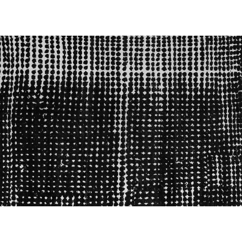 Tapis en laine / polyester tissé à la machine en gris / blanc / noir, Rectangle 8 pi x 12 pi