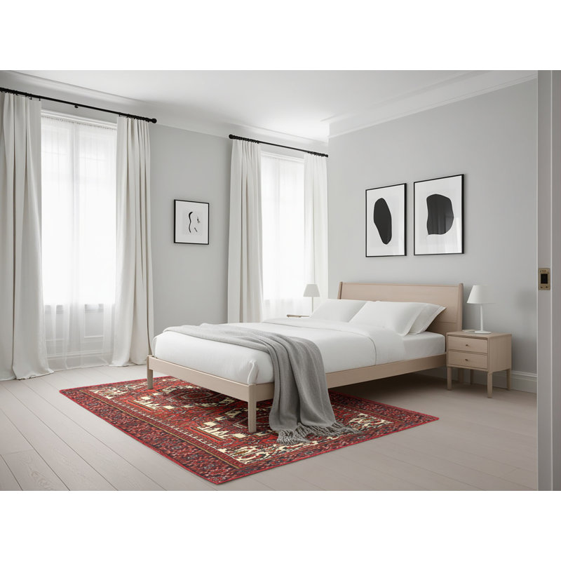 Tapis rouge/beige/noir traditionnel, Rectangle 5 pi x 7 pi