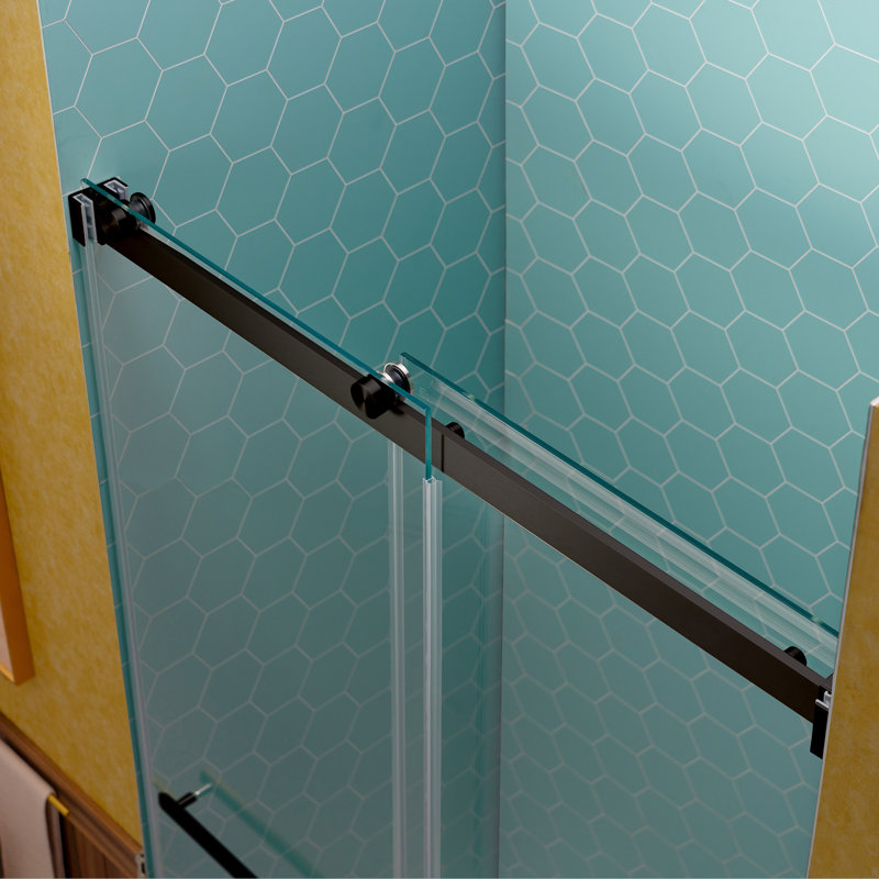 56" - 60" W X 80" H Double Sliding Frameless Shower Door With 5/16"(8mm) Clear Tempered Glass, Matte Black
