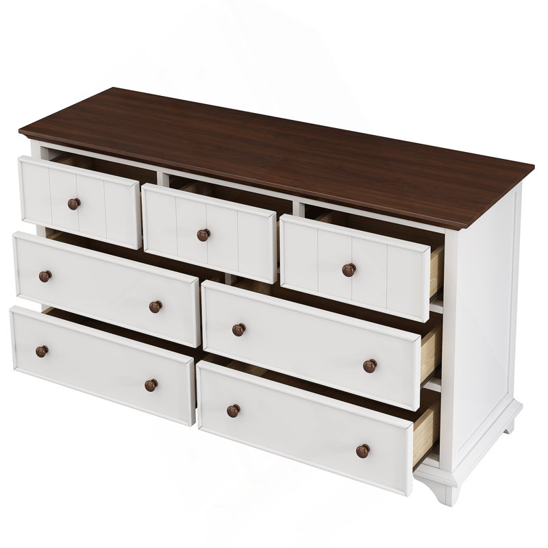 Wooden Captain White+Walnut Seven-Drawer Dresser For Bedroom Living Room Kids Room