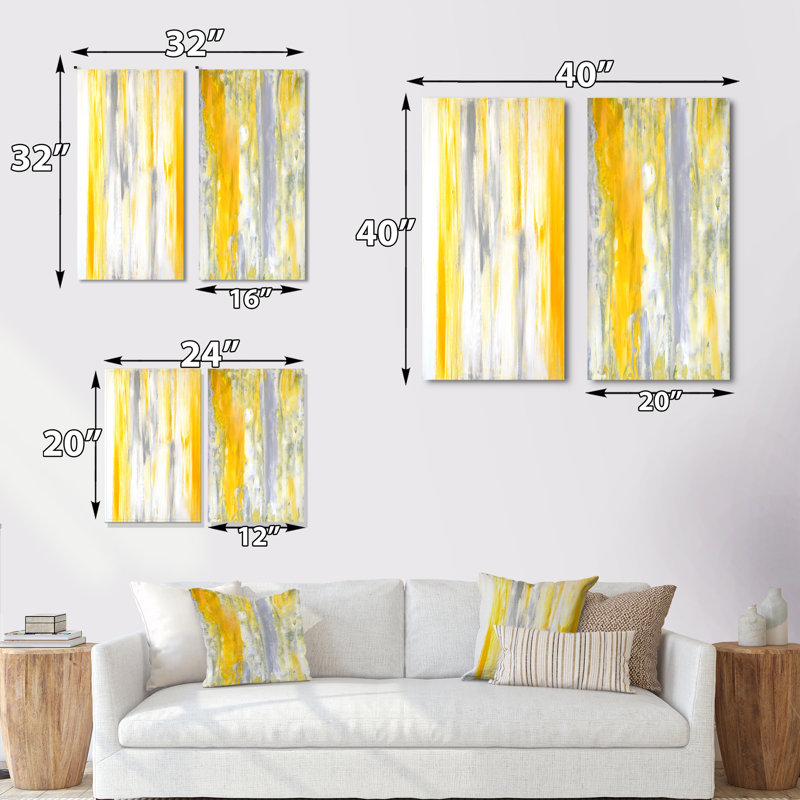 «Yellow and Gray Merging Abstract», ensemble de 2 impressions sur toile, Toile tendue, H 32 po x l 32 po x P 1 po