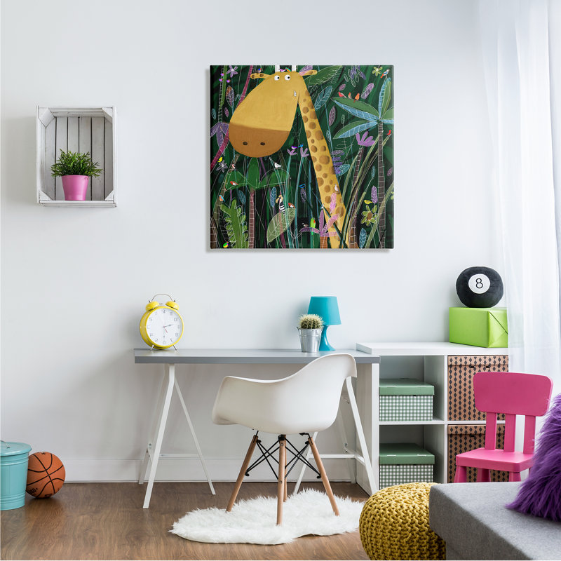 Toile pour enfants, girafe, jungle, safari, pinceau XL, art mural par Carla Daly, H 30 po x l 30 po x P 1,5 po, Toile tendue