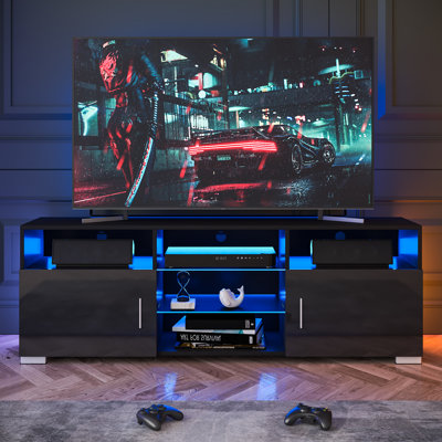 Meuble télé Hepworth pour téléviseur de 65 po ou moins, console multimédia avec lumières DEL contrôlées par une application intelligente