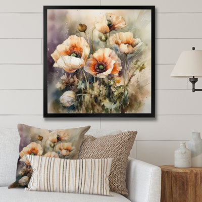 Orange, pivoines et fleurs II - art mural sur toile