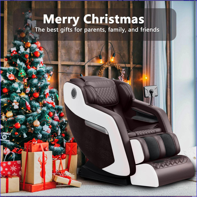 Fauteuil de massage Zero Gravity avec 20 coussins gonflables, 8 roulettes pour le dossier Massage des pieds | Noyer brun | Cuir PU