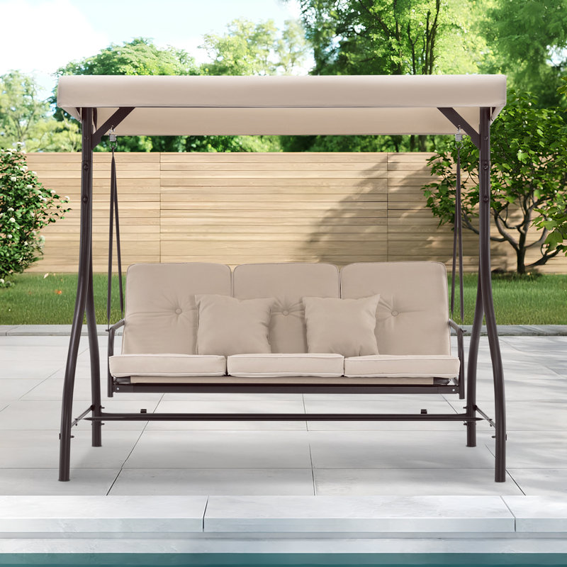Balancelle d'extérieur 3 places avec auvent réglable et structure en acier, Beige