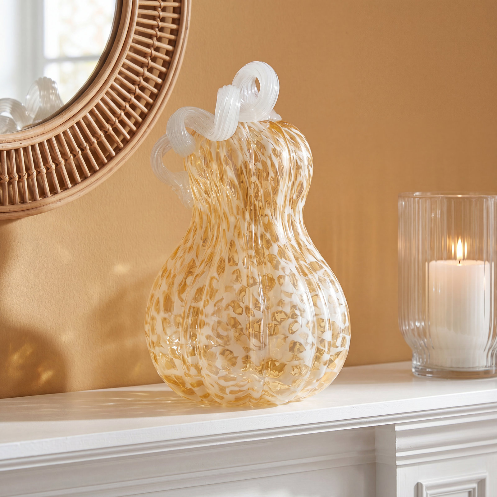 8.5"H Fall Glass Gourd, Gold