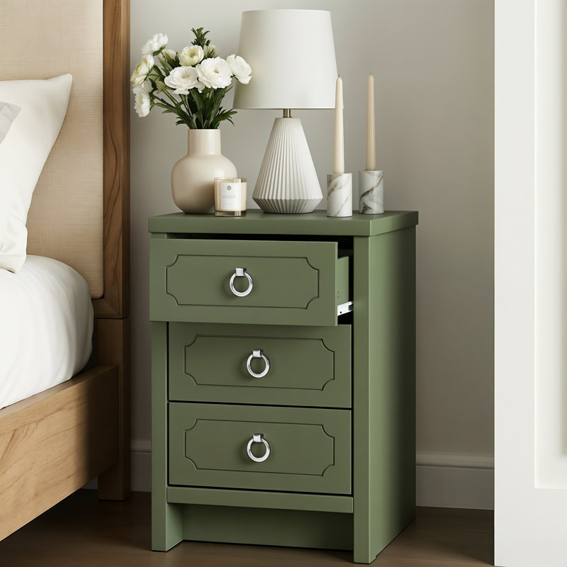Verve 3 Drawer Bedside Table, Kale Green