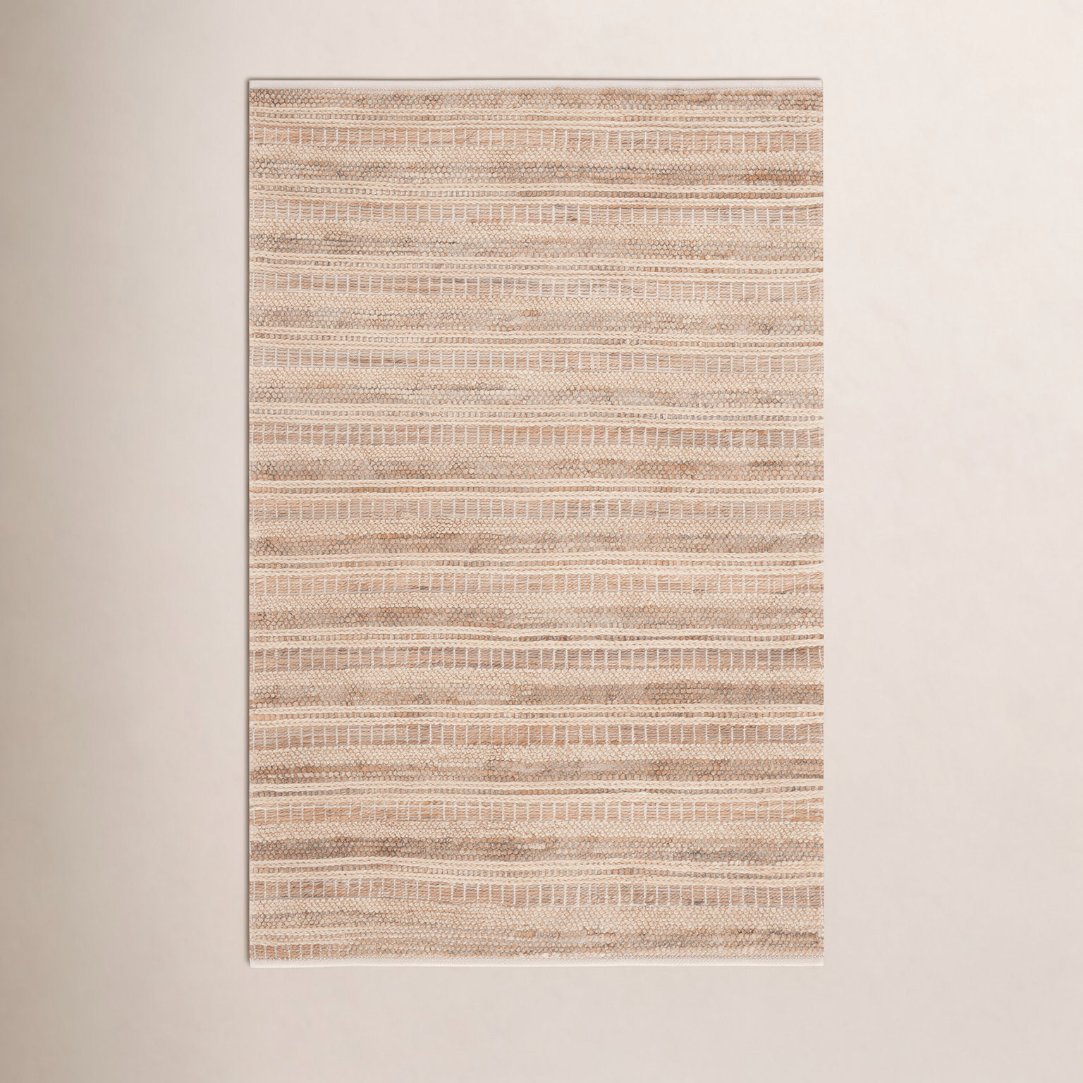 Brown Beige Hand-Woven Striped Wool Rug, Rectangle 5' x 8'