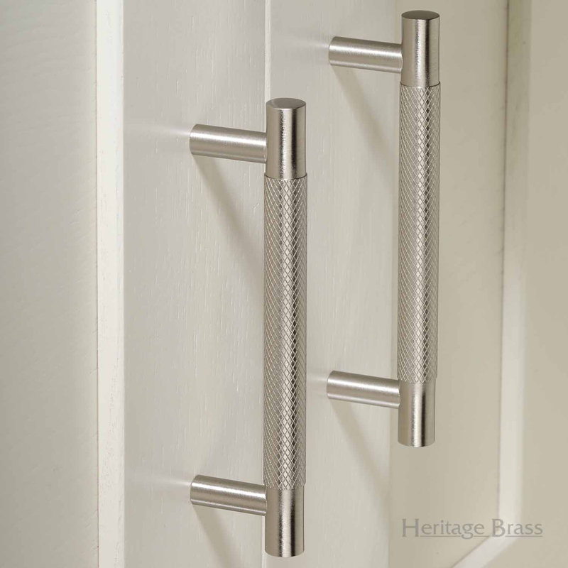 Heritage Brass Signac Heritage Cabinet Pull Partial Knurl Design, 9.6cm center to center, Satin Nickel