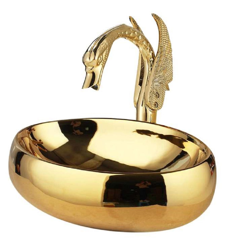 Lavabo vasque doré et robinet automatique sans contact pour une utilisation élégante et hygiénique dans la salle de bain