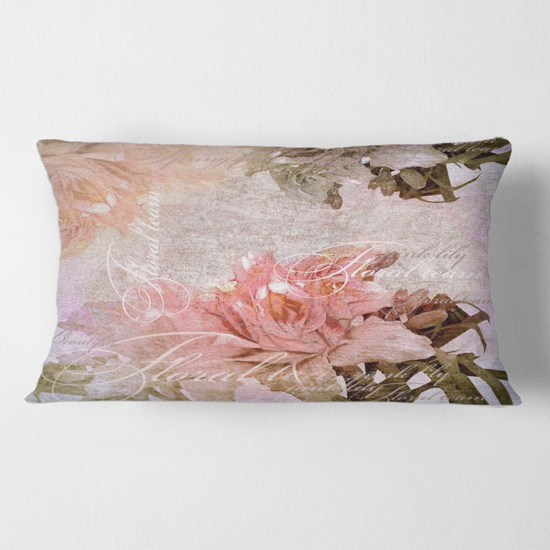 Rectangle, fleurs rétro aux couleurs pastel - Coussin décoratif à imprimé traditionnel