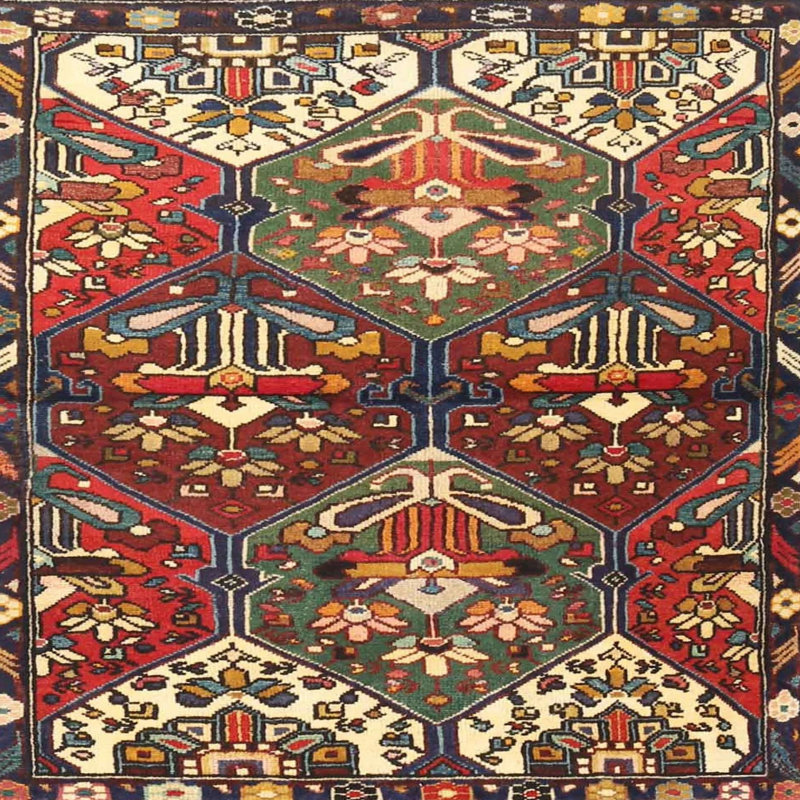 Tapis oriental rouge / vert, Carré 4 pi