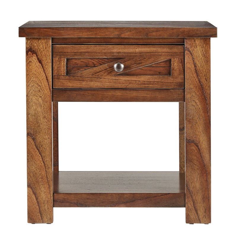 Table de bout carrée avec tiroir à fermeture en douceur Dedrick, Brun cerise