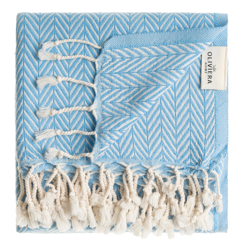 Essuie-mains en coton turc à chevrons, Bleu