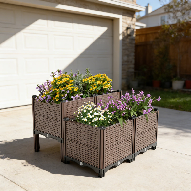 in Raised Garden Beds Outdoor, Polypropylene Planter Boxes Outdoor for Vegetables, Flowers, Herbs, Garden Box with Drain Outlet, Heat and Frost Resistance Planters, 440lb Capacity