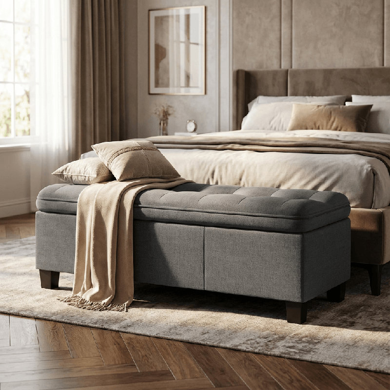 47 Inches Storage Ottoman with Soft Foam, Dark Gray