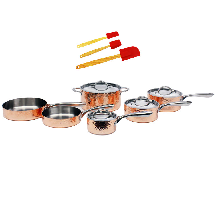 Copper Tri-Ply 13Pc Cookware Set, Polished, Hammered