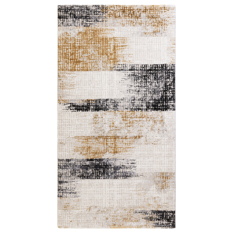 Abrienne Soft Lines Gold/Grey/Black Rug, Rectangle 80 x 150cm