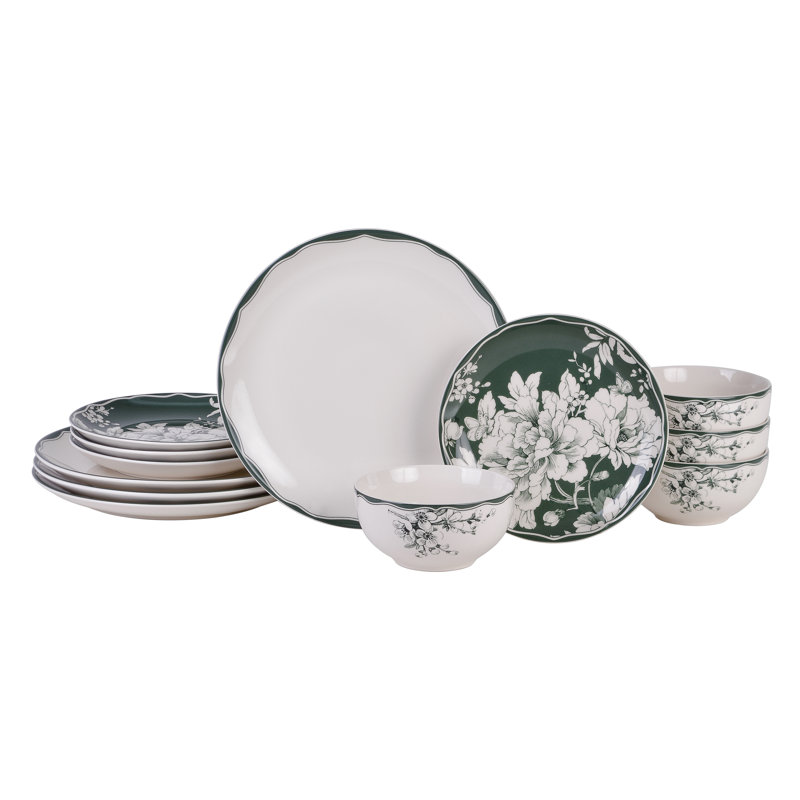 Brittany 12 Piece Porcelain Dinnerware Set, Green