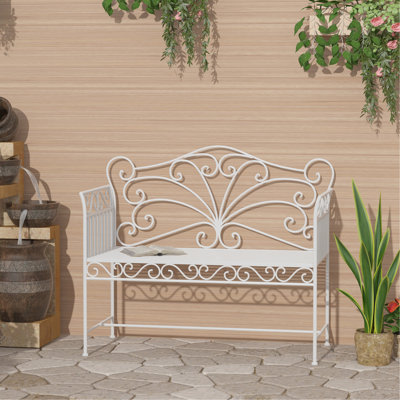 Banc de patio extérieur en métal blanc crème de 43 po pour la cour, le bord de la piscine, la pelouse, un siège en matériau durable, idéal pour se détendre à l'extérieur
