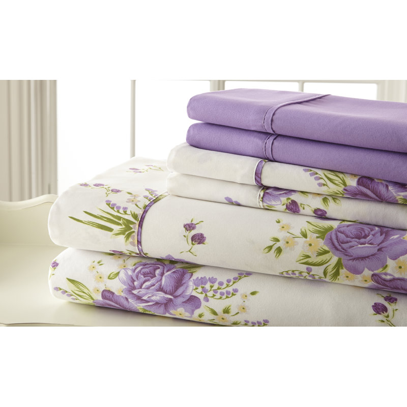 Microfiber Floral Sheet Set, Full Sheet Set + 1 Fitted Sheet + 4 Pillowcase
