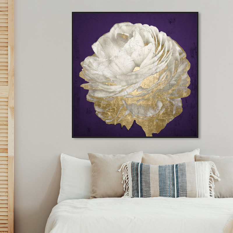 Améthyste floral, chic et élégante fleur moderne mauve - impression sur toile, H 41 po x l 41 po, Cadre en bois noir