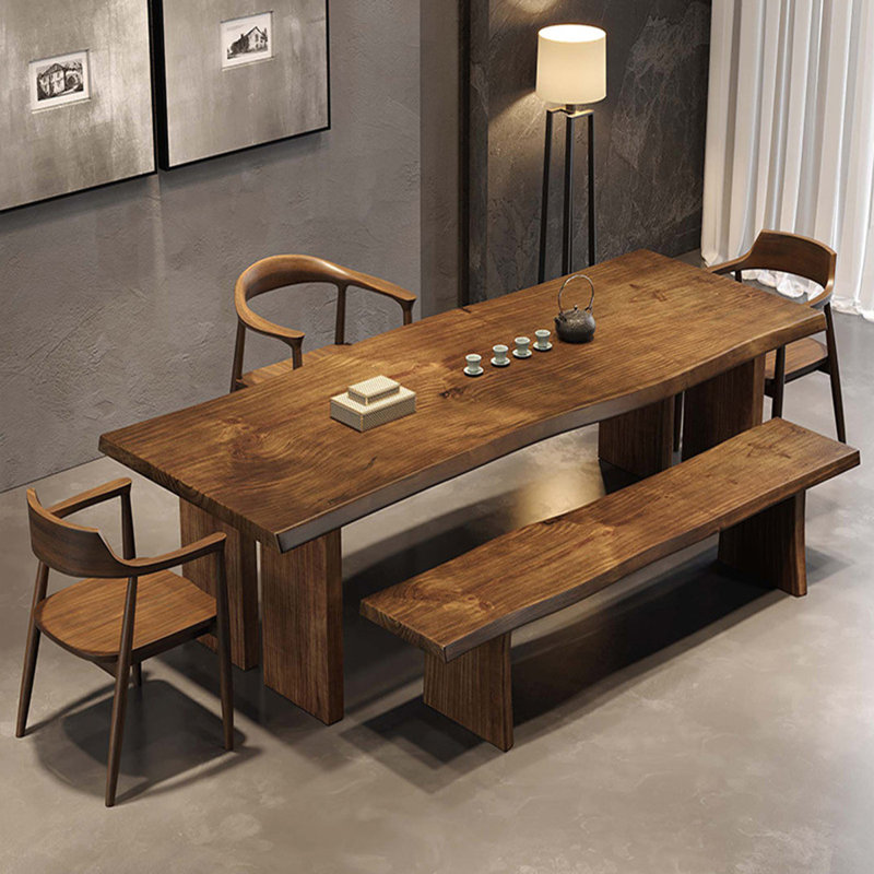 Brown Rectangular Solid Wood Dining Table, 29.53"H×62.99"L×27.56"W