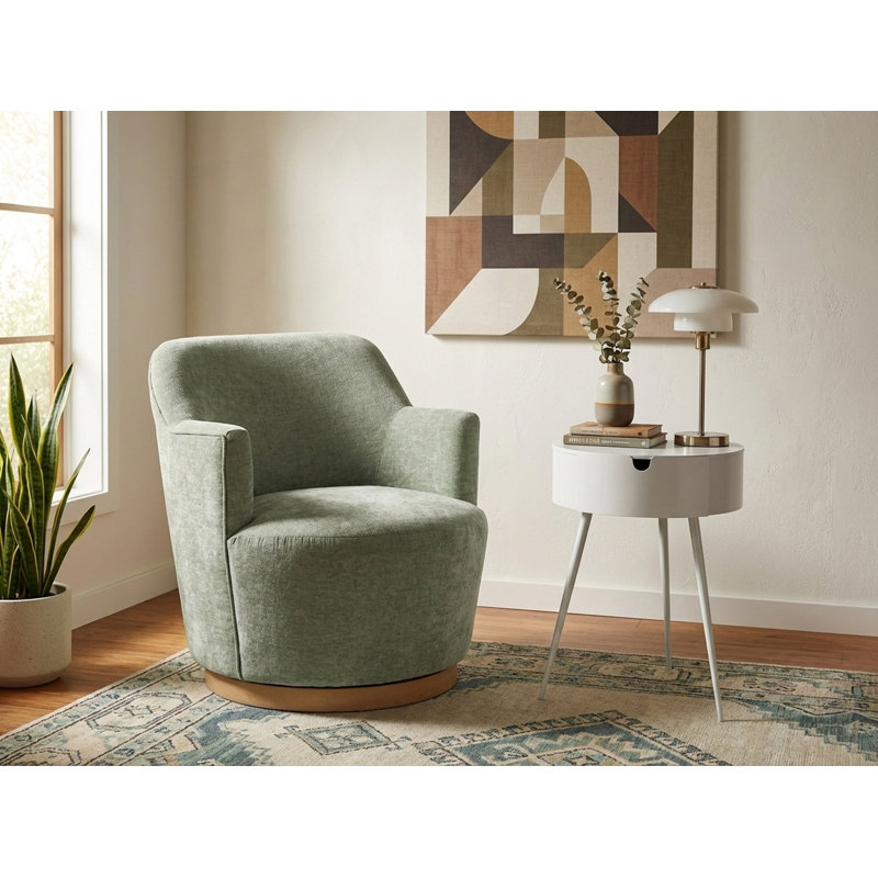 Fauteuil pivotant rembourré Hudnut, Tissu chenille menthe