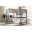 Lit mezzanine double en métal et panneau de fibres à densité moyenne avec bureau et tablette, noir