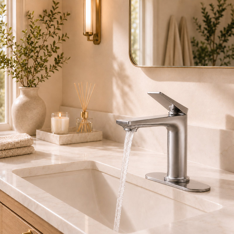 Robinet de salle de bain à un trou BRAVAT® avec plaque pour écusson de 6 po, robinet de lavabo à poignée simple pour installation à 1 ou 3 trous, Eon
