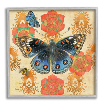 "Butterfly Damask Floral Shapes" par Evelia Designs - cadre flottant, impression sur bois