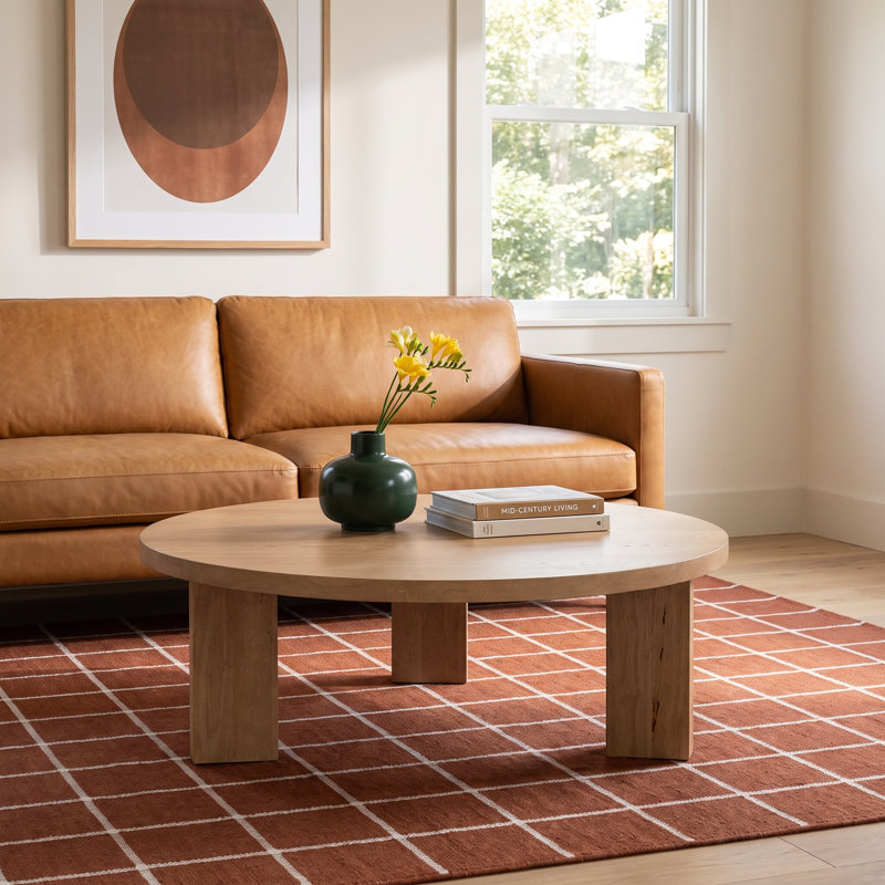 Siham Solid Wood Top Single Coffee Table, Light Brushed, 16" H x 38" L x 38" W