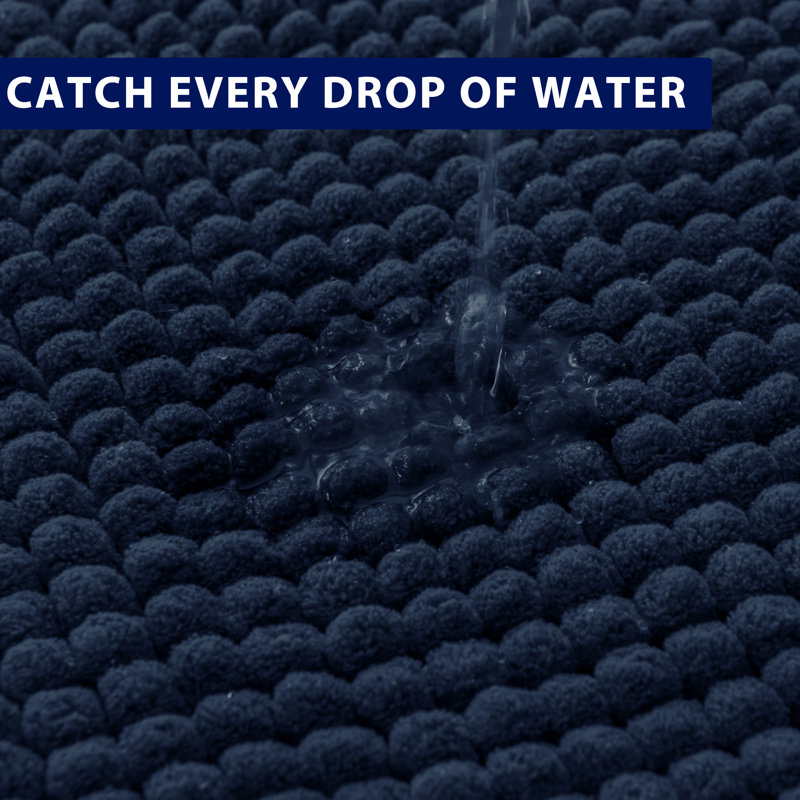 Super Soft Absorbent Microfiber Rectangle Non-Slip Bath Rug Set, Navy, 32'' L x 20'' W, Set of 2