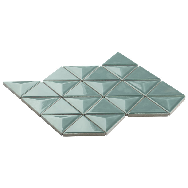 Overlay Triangle 11.02 In. X 12.55 In. Glossy Ceramic Mosaic Wall Tile (11 Sq. Ft. / Case), Marine Blue