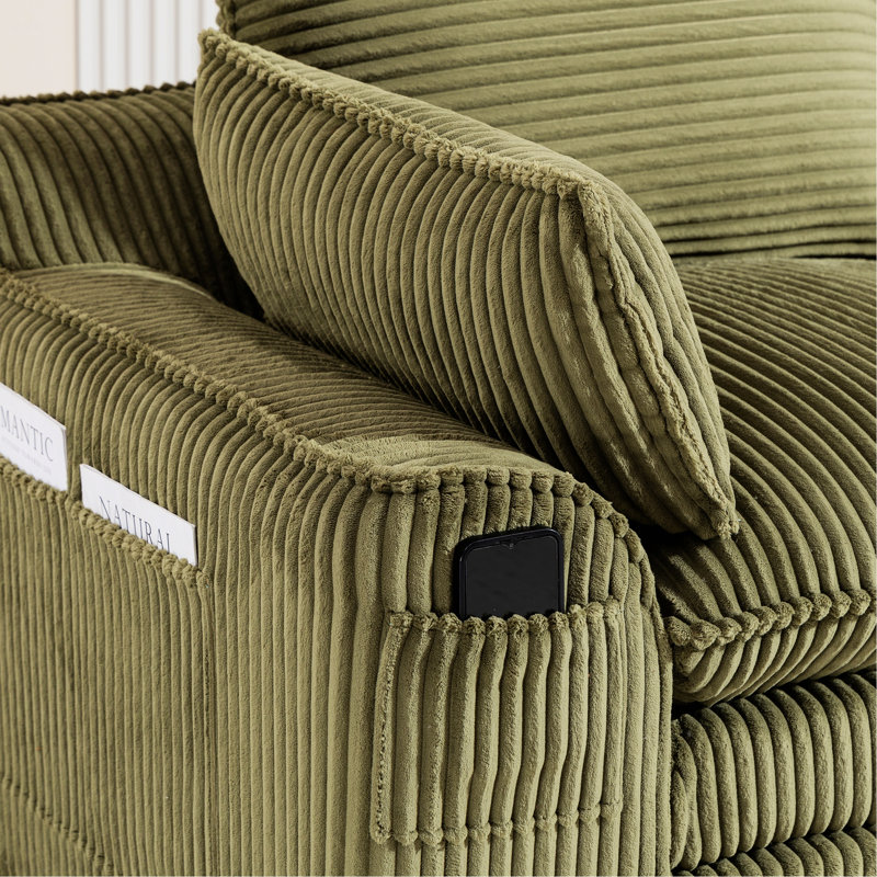 Canapé modulaire en L avec repose-pieds mobile, Velours côtelé émeraude