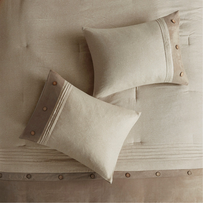 Ensemble d'édredon 7 pièces en faux suède brun clair, King Comforter + 6 Additional Pieces, Patchwork brun clair