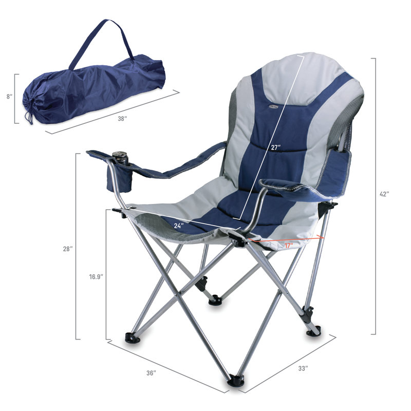 Navy Blue and Gray Reclining Camping Chair with Arms
